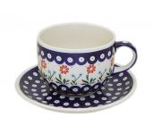Filiżanka jumbo + spodek - ceramika bolesławiecka